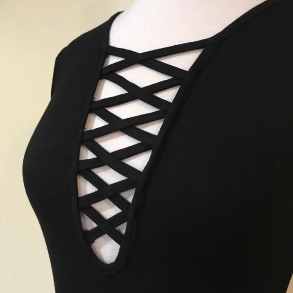 Strappy Criss Cross Plunging Neck Side Slit Dress - Picture 4 of 6